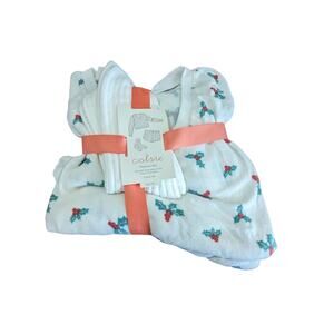 Colsie 3pc Christmas Pajama Set Large White Long Sleeve Shirt Shorts Socks Holly